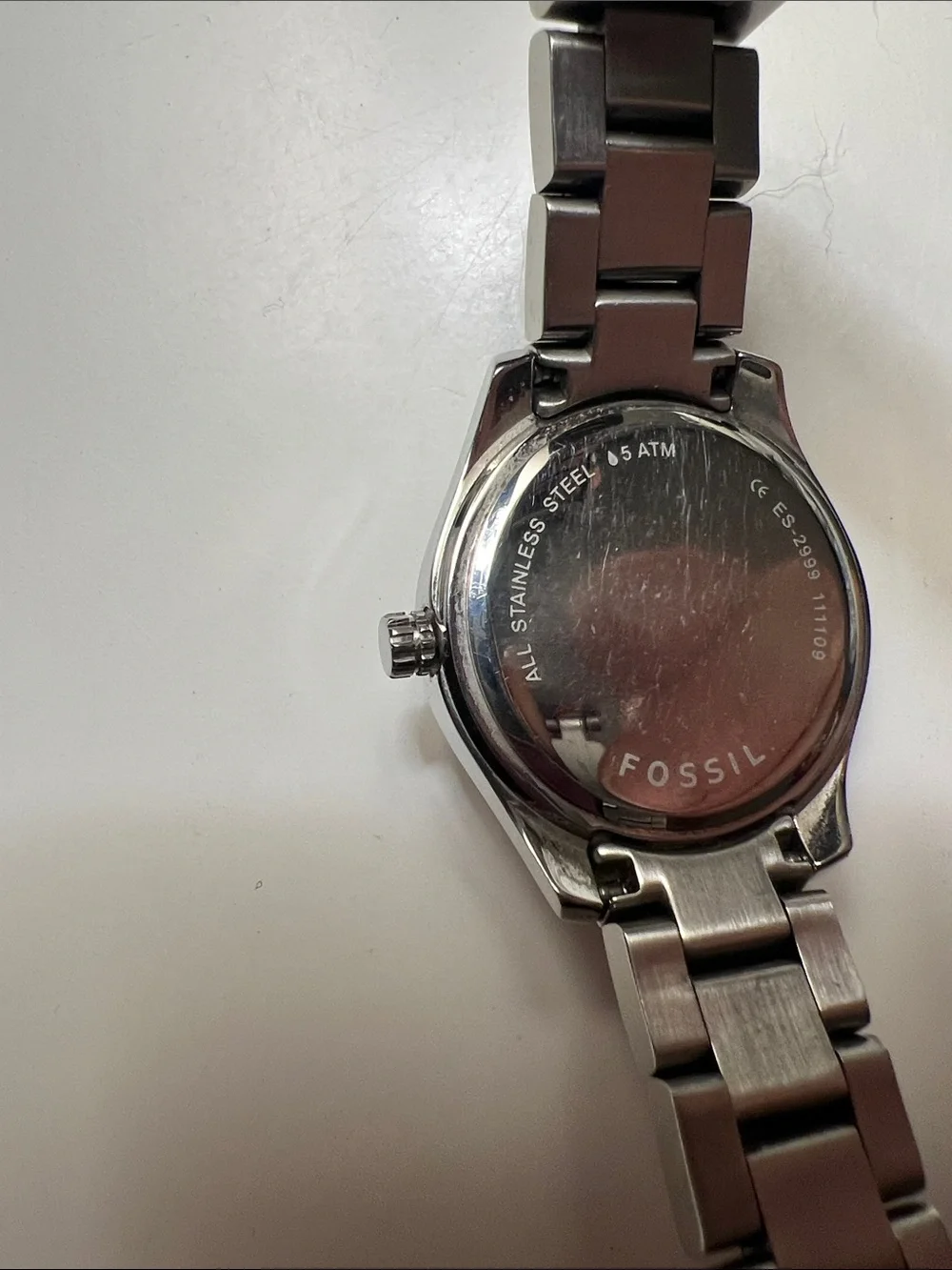 Fossil Women's Silver Watch with Pink Dial and Crystal Bezel
